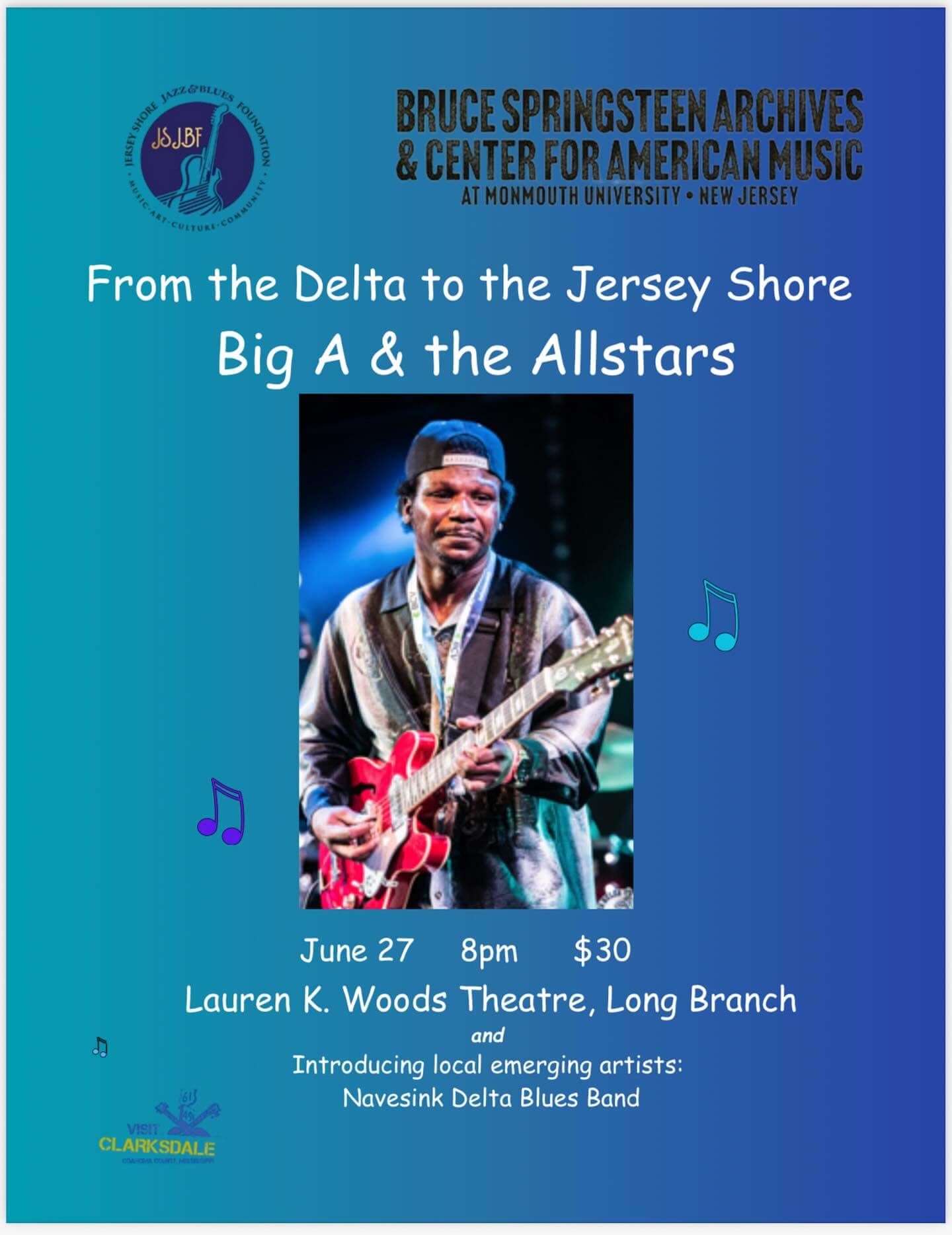 Promotional graphic for "From the Delta to the Jersey Shore Series, Big A & the Allstars return!"