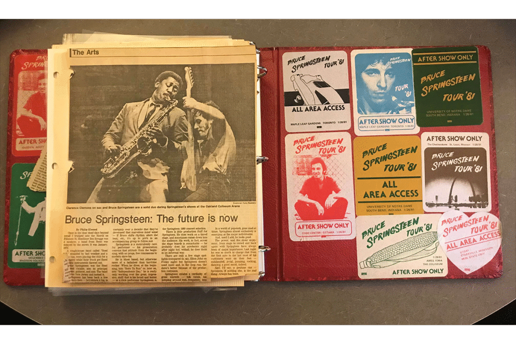 Newspaper article and backstage passes (archive object) from the Bruce Springsteen Archives & Center for American Music