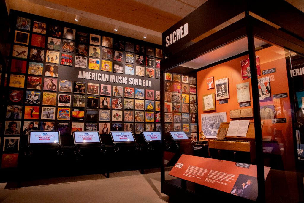 `Interior of the Bruce Springsteen Center for American Music featuring the American Music Song Bar and music history exhibits`